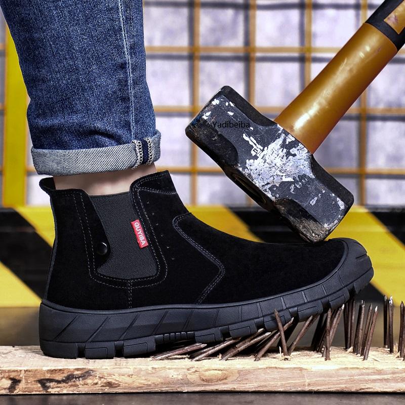 Suede Welder Shoes Men Safety Boots Steel Toe Work Shoes Sneakers Male Anti-Smash Anti-Slip Work Boots Men Safety Shoes Footwear