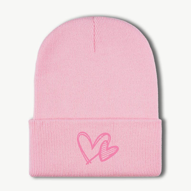 

DoubleHeart Pink Printed Knit Beanie Warm Comfortable and Highly Stretchy Beanie Sweet Gentle Simple and Fashionable Unise