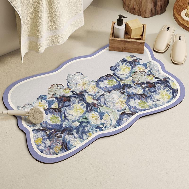 Oil Painting Diatom Mud Floor Mat Water-Absorbing Non-Slip Cushion At The Door Of The Bathroom Bathroom Floor Mat Toilet, Bathroom Quick-Drying Carpet