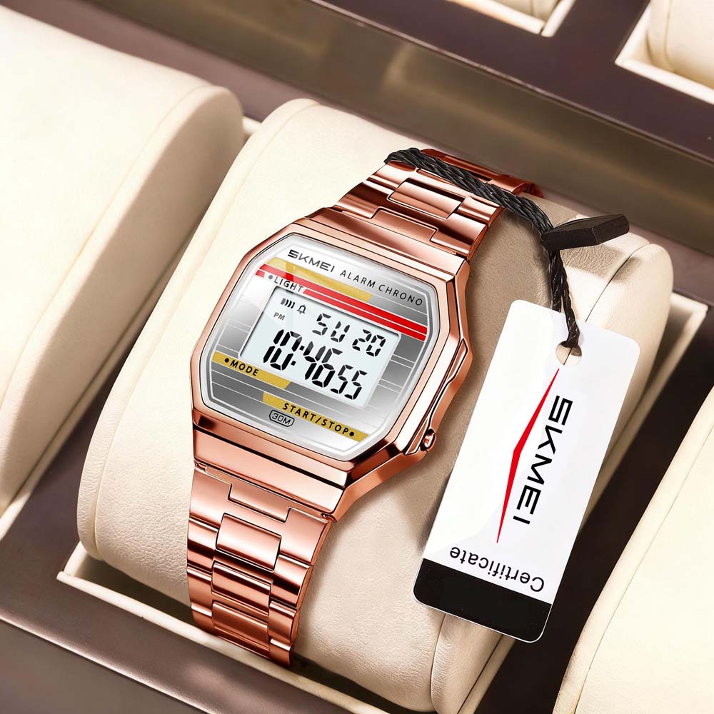 Skmei Digital Watch Reloj Hombre For Casual Sport 1123 3Bar Waterproof Fashion Men Stainless Steel Strap LED Display Watches