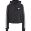 Essentials 3-Stripes French Terry Crop Hoodie 100% Cotton Black