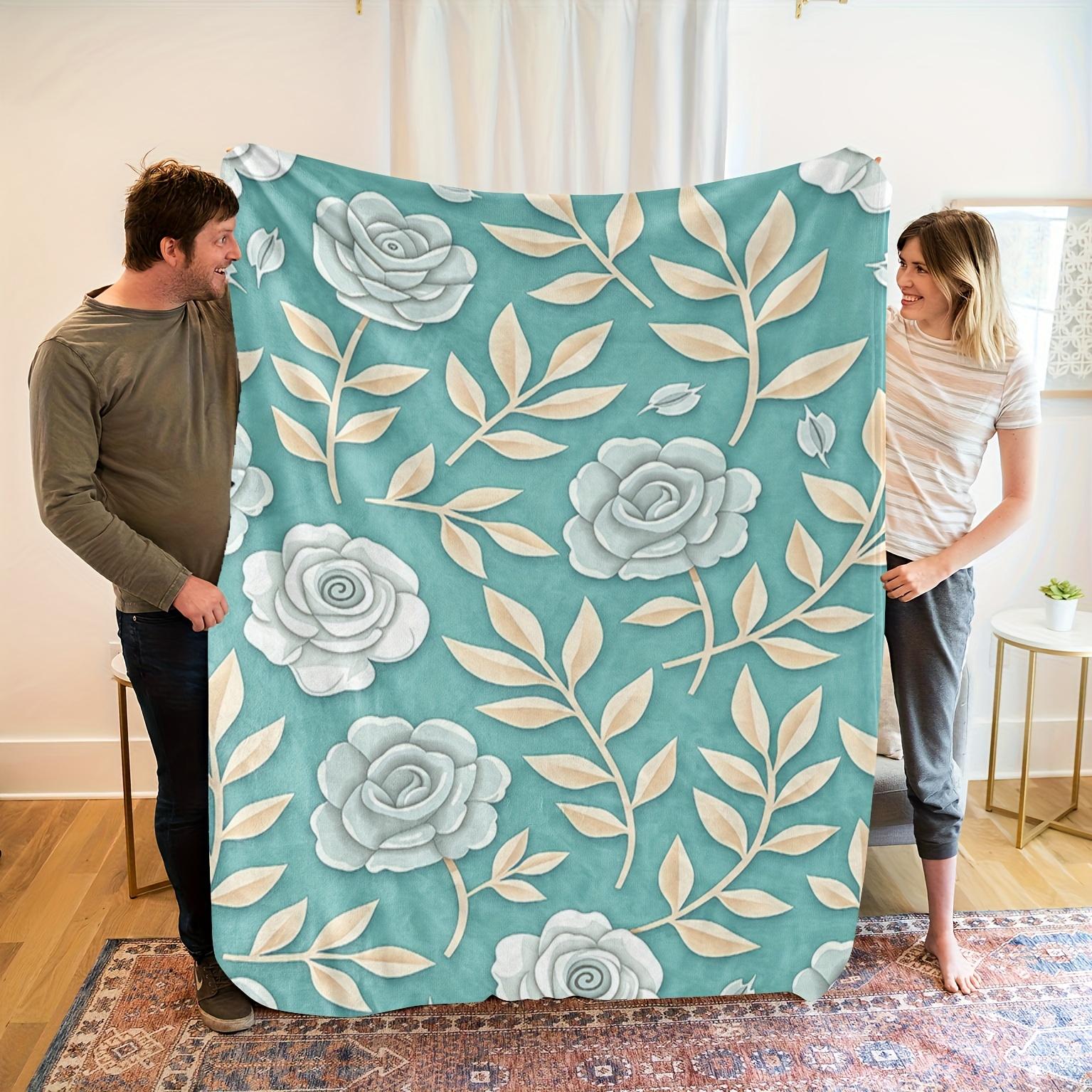

Luxurious Floral Print Fleece Blanket - Soft, Breathable Polyester, All-Season Cozy Throw with Elegant Rose & Leaf Design 75x90cm
