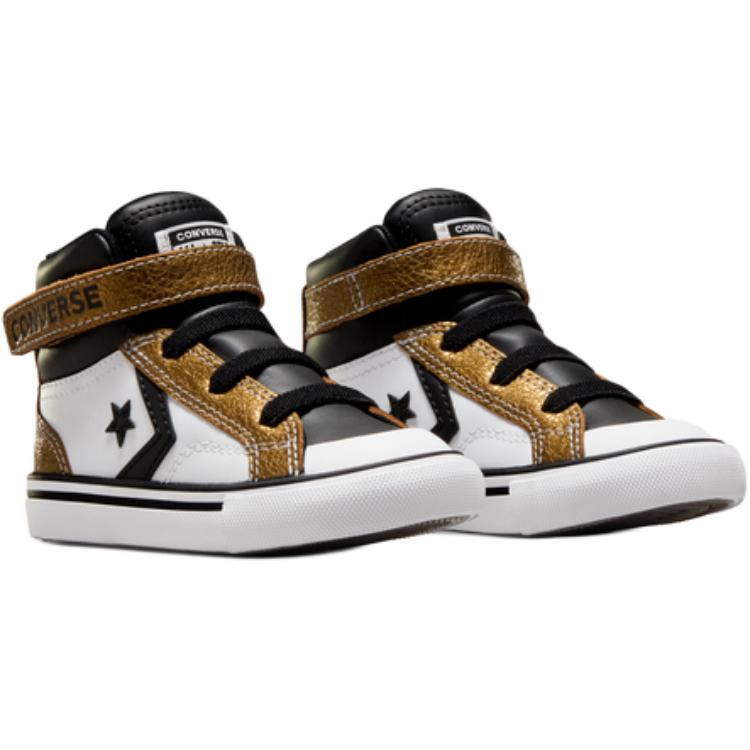 Converse Pro Blaze Strap Soft Versatile Comfortable Mid-Top Walking Shoes Baby Shoes White Black Gold A05526C
