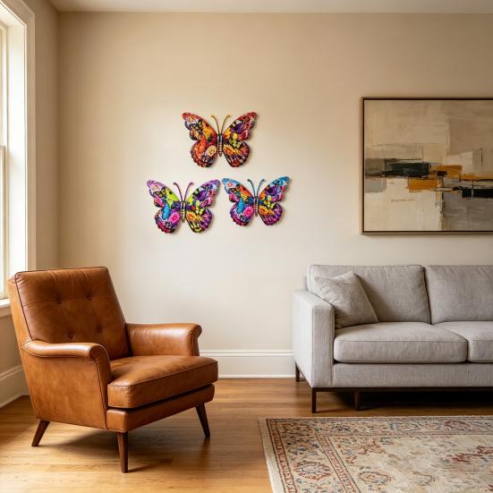 Decorazione Murale a Farfalla in Metallo Resistente alle Intemperie Uso Esterno Ferro Durevole Lavorazione Piatta 2D Colori Vivaci Stampati UV Facile da Montare Giardino Patio