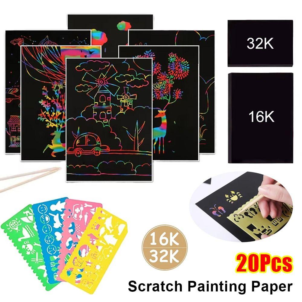 Papel para rayar de 16/32K con palo de bambú, 20 unidades, kit de pintura artística, papel de dibujo duradero
