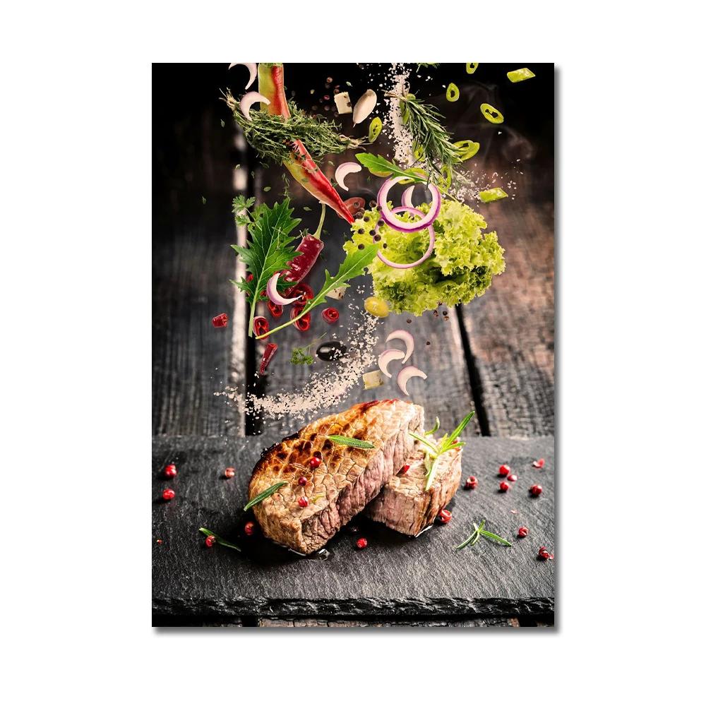 Köksposter Pizza Biff Sallad Hamburgare Burrito Bilder Restaurang Väggkonst Tryck Västkök Canvasmålning Ingen Ram