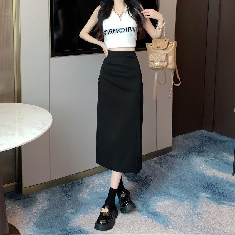 2024 High Waist Slimming A-Line Slit Skirt: Women's Early Autumn Wrap Midi Pencil Skirt