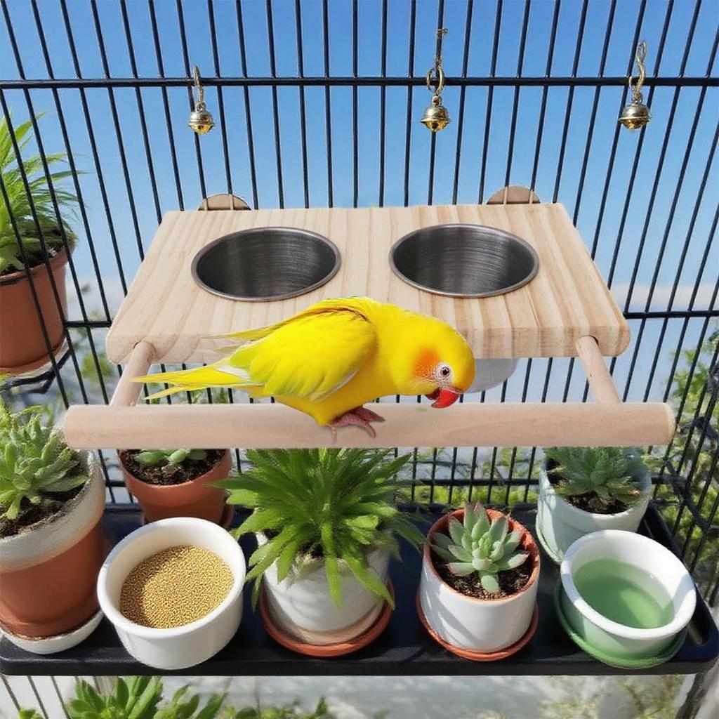 Vogel zitstok Vogelstandaard Waterbakje Conure Speeltjes Houten Huisdierbenodigdheden Met Roestvrijstalen Bakjes Voor Parkiet Conure Cockatiel