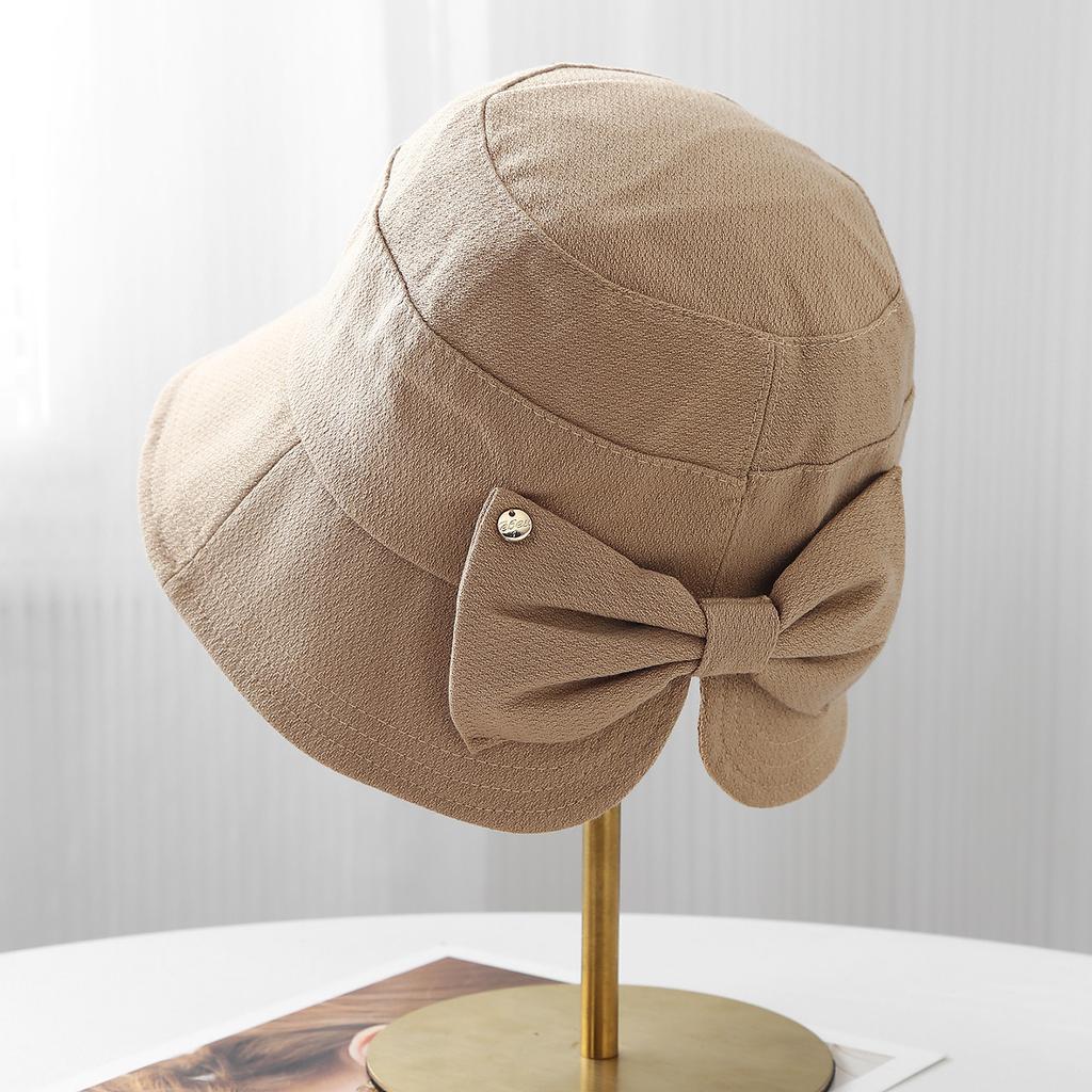 Back split bow bucket hat women's fashion spring and autumn simple sunshade basin hat versatile commuter bucket hat