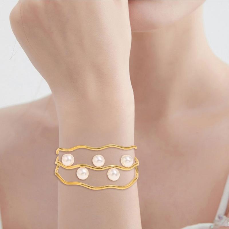 Imitation Pearls Open Bangle Stylish Fashion Jewelry Accessories Stainless Steel Bracelet Comfortable Daily Wear For Her