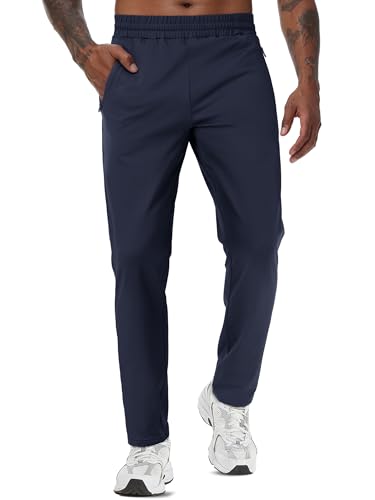 

TACVASEN Men s Fleece-Lined Sweatpants, Water-Repellent and Windproof, Jogger Pants, Running Pants, Training Wear, Warm and Thermal Jersey, Navy, Soli
