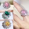 High Carbon Diamond High Tech Diamond Colored Ice Flower Cut Open Ring Girl Celebrity Jewelry