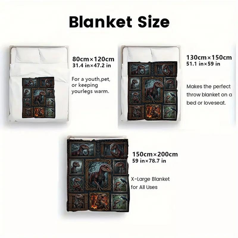 Dinosaur Portraits 2D Flat Pattern Flannel Blanket, High Quality All Seasons, Home Decor, Warmth and Comfort, Perfect for Christmas Gifts.