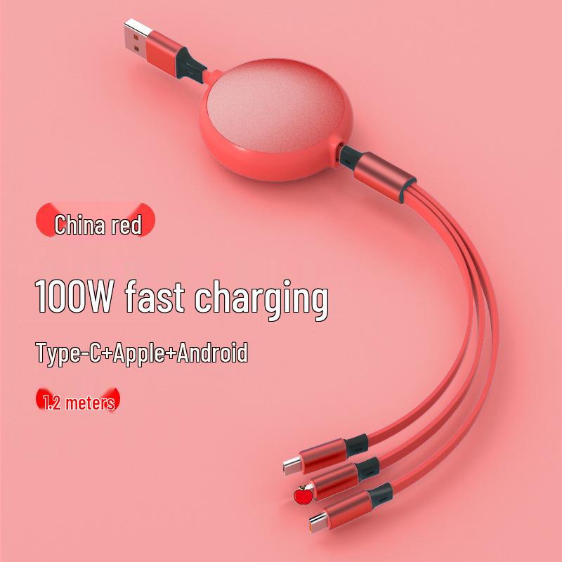 100W Retractable 3-in-1 Fast Charging Cable with Custom Logo