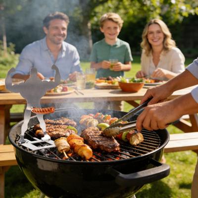 Edelstahl Muskelmann Wurststand Tragbar Wiederverwendbar Stehender Mann Hot Dog Halter Outdoor Camping Bräter Grill Zubehör