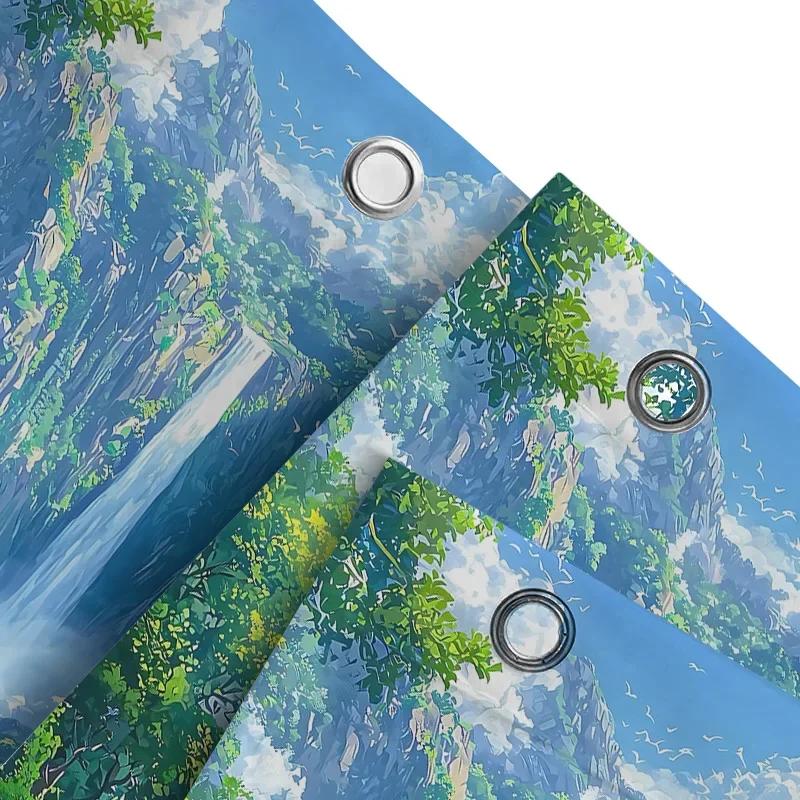 Vibrant Waterfall Shower Curtain For A Refreshing Bathroom, Featuring A Stunning Landscape With Lush Greenery And A Majestic