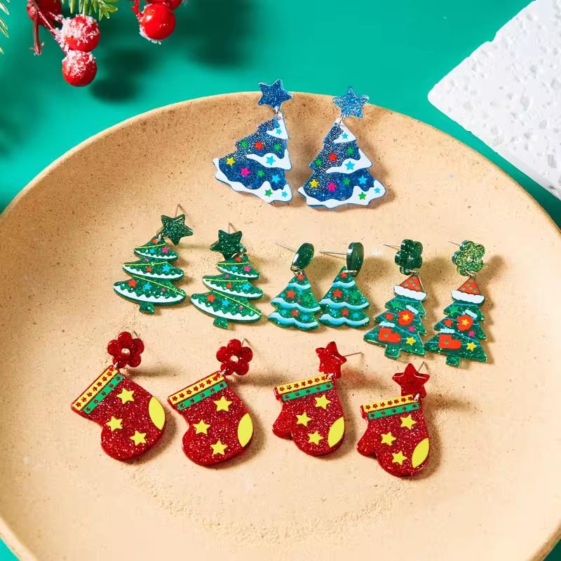 European & American Christmas Tree Acrylic Earrings - Cute, Versatile Holiday Party Accessories