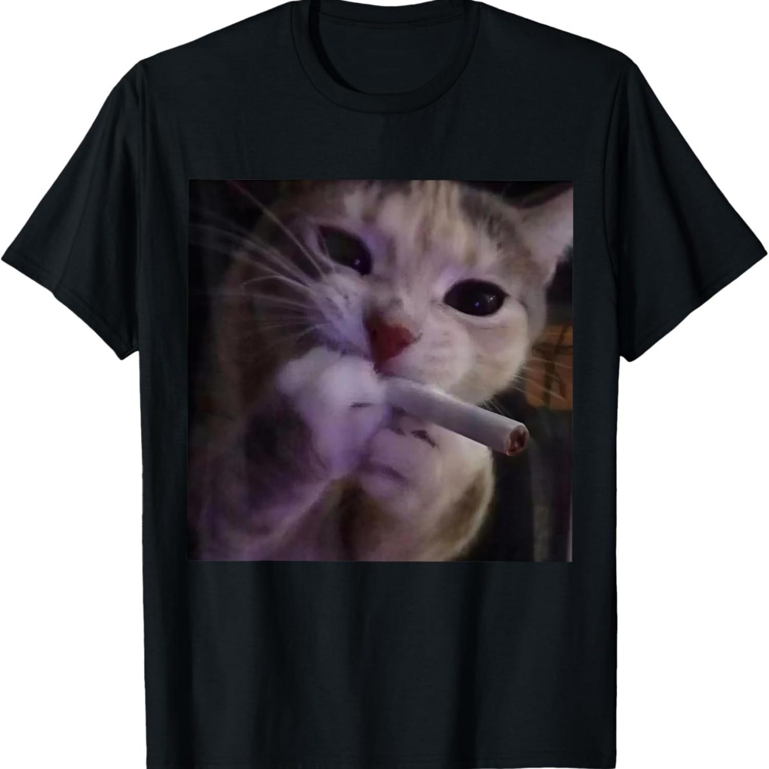 Funny Smoking Cat Meme T-Shirt for Men Women S