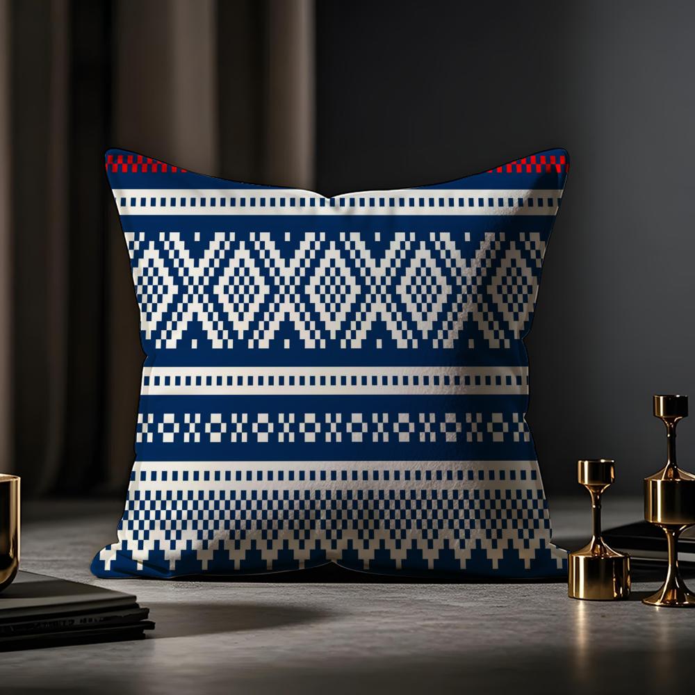 Modern And Stylish Fair Isle Cushion Cover Anti-dustmite Pillowcase Invisible Zipper Silky Short Plush Sofa Cushion Cover
