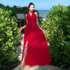 French Red Neck Sling Dress for Children's Summer New Popular Seaside Vacation High-end Long Dress