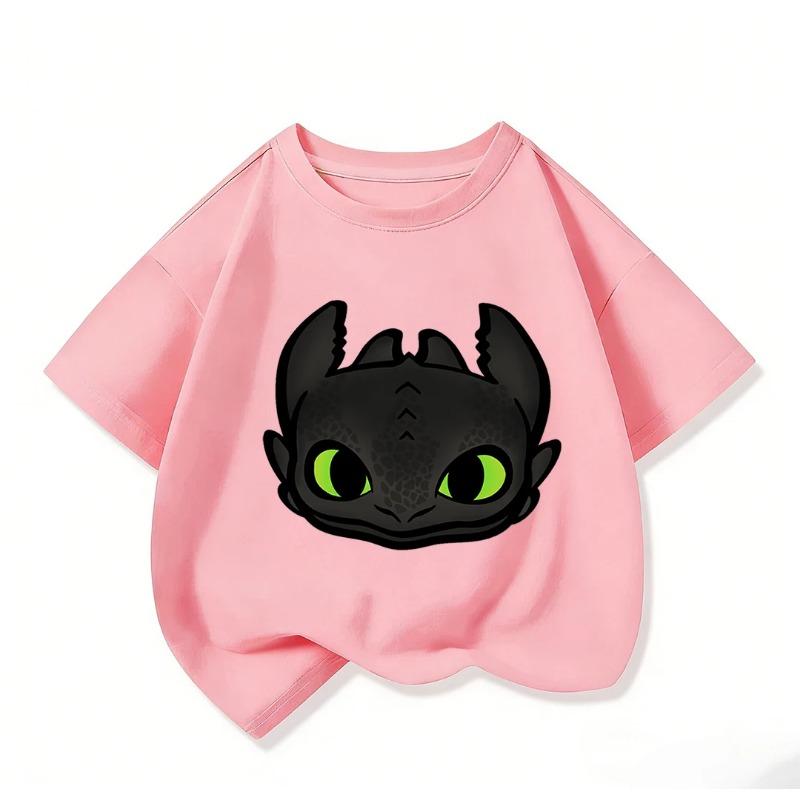 Cozy Kids Short Sleeve Tee Trendy Round Neck Adorable How To Train Your Dragon Pattern Cute Street Daily Wear 3 14
