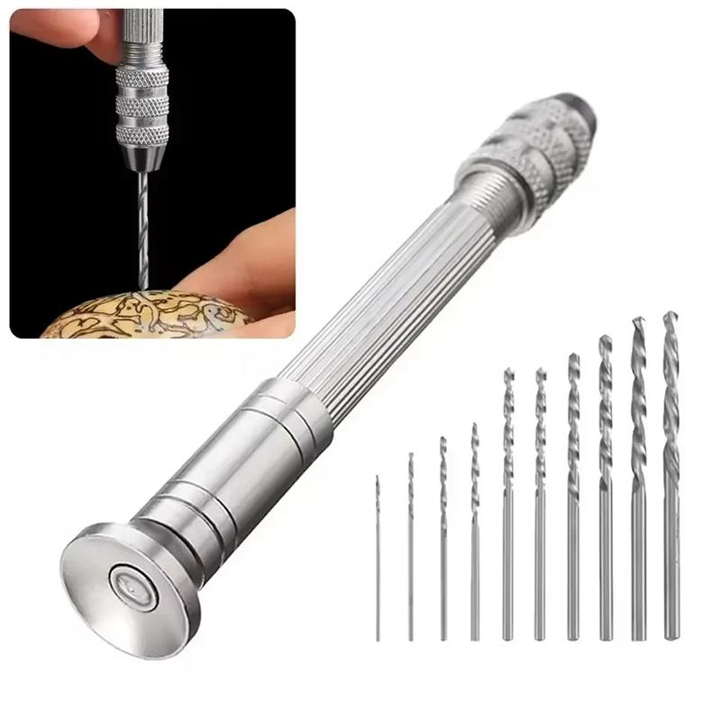 11pcs Set Manual Twist Drill Bit Watchmaker Drilling Rotary Tool Pin Vice Watch Repair Tools Mini Hand Drill Woodworking Tools
