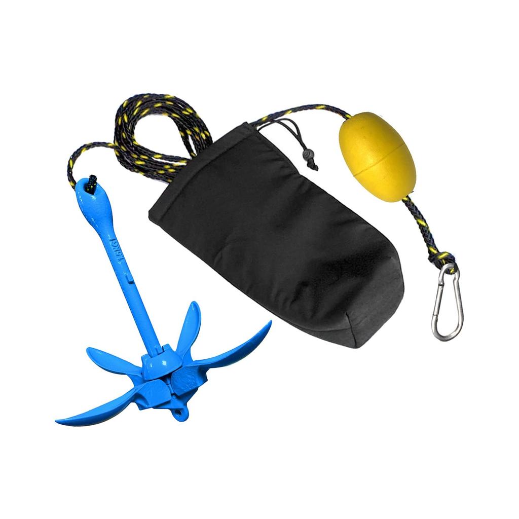 4 Jaw Grapnel Anchor Kit Aluminum 3.3lb Fishing Portable Foldable Anchor for Kayaks Jet Skis Pwc Small Watercraft Blue