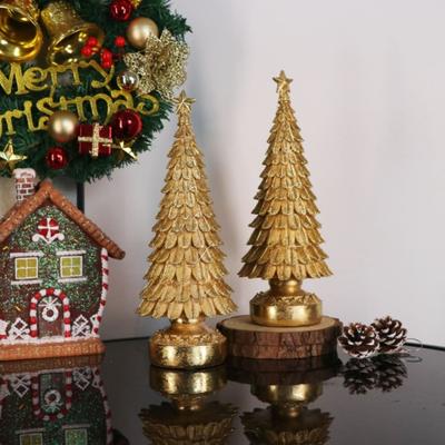 Leuchtender Weihnachtsbaumschmuck Batteriebetrieben Kunstharzhandwerk Beleuchtung Heimparty Goldener Weihnachtsbaum Desktop-Dekor