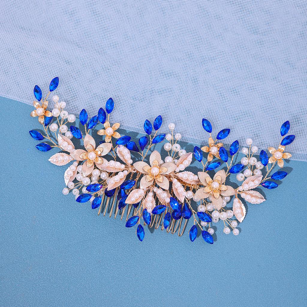  Pettine per Capelli con Perle di Cristallo Fermaglio per Capelli per Donne Fascia con Fiore e Foglia di Strass Diadema Accessori per Capelli da Sposa Gioielli Pettine Fermagli