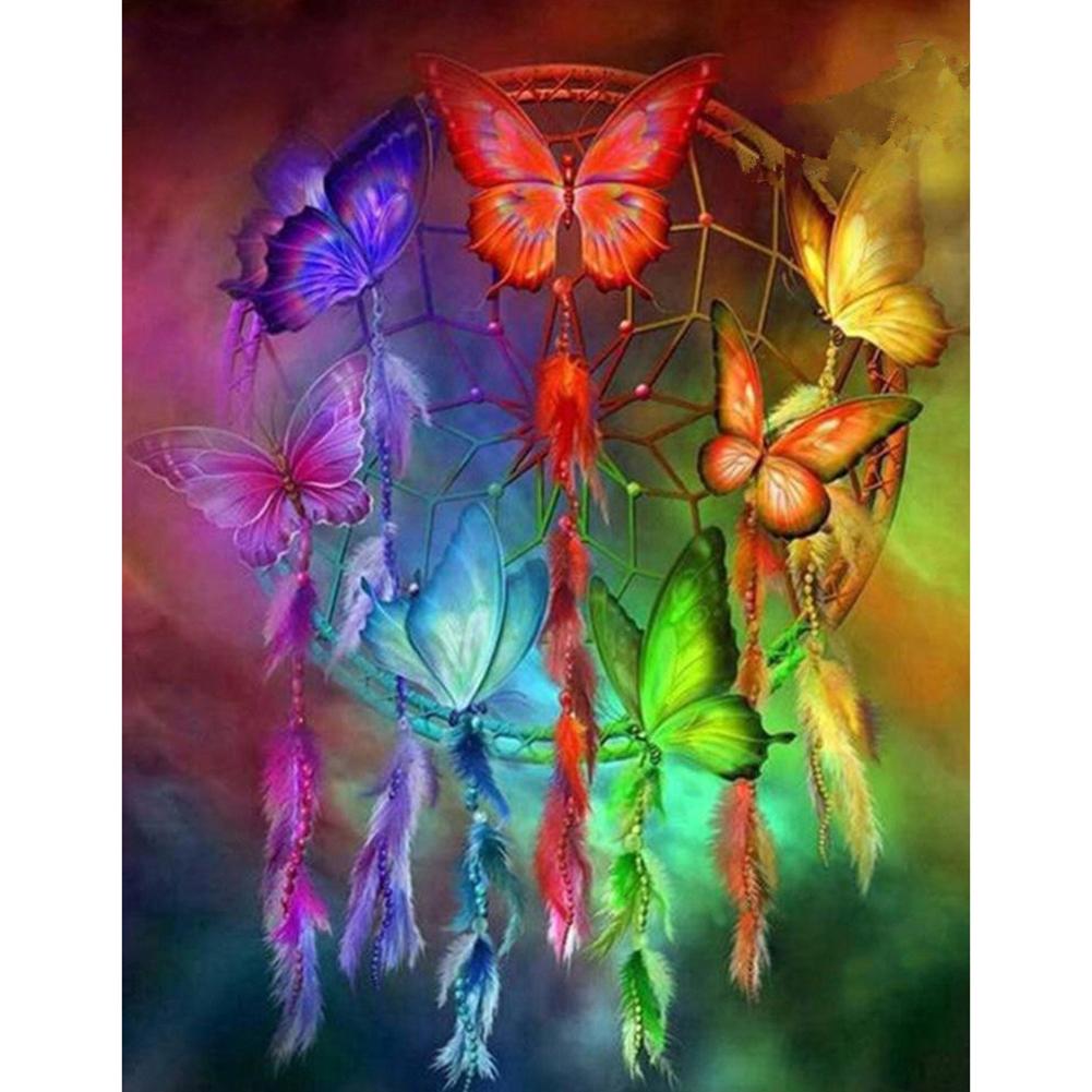 Colorful Resin  Art Kits Butterflies Feather Wind Chimes Pattern Embroidered Stickers Bedroom Office Shops Decoration