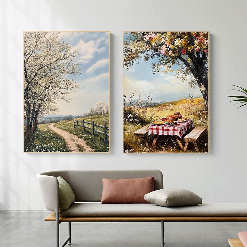 Vintage Ländliches Bauernhaus Wildnis Wildblumenfeld Landschaft Kunst Poster Leinwanddruck Wohnzimmer Schlafzimmer Heimdekoration Geschenke