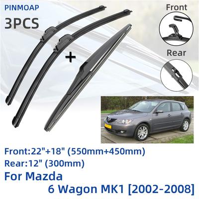 Für Mazda 6 Wagon MK1 2002-2008 Vorne Hinten Wischer Klingen Pinsel Cutter Zubehör J Haken 2002 2003 2004 2005 2006 2007 2008