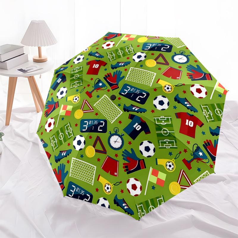 1pc Soccer-themed circular pattern Umbrella with Plastic Handle,Suitable for All Seasons Home Travel Outdoor UmbrellaDD1756