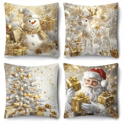 Festive Christmas Pillowcases: Snowman, Deer, Tree & Santa Designs Sofa Room Decoration New Year Holiday Home Decoration
