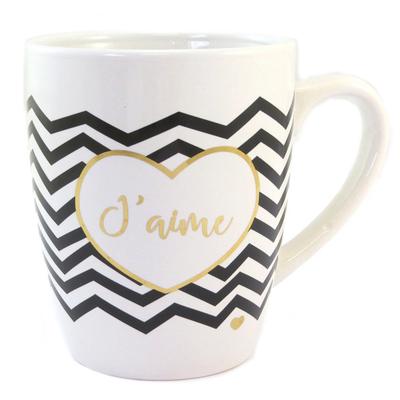 [P5256] - Ceramic Mug 'Messages' Ivory Black Gold ('I Like')