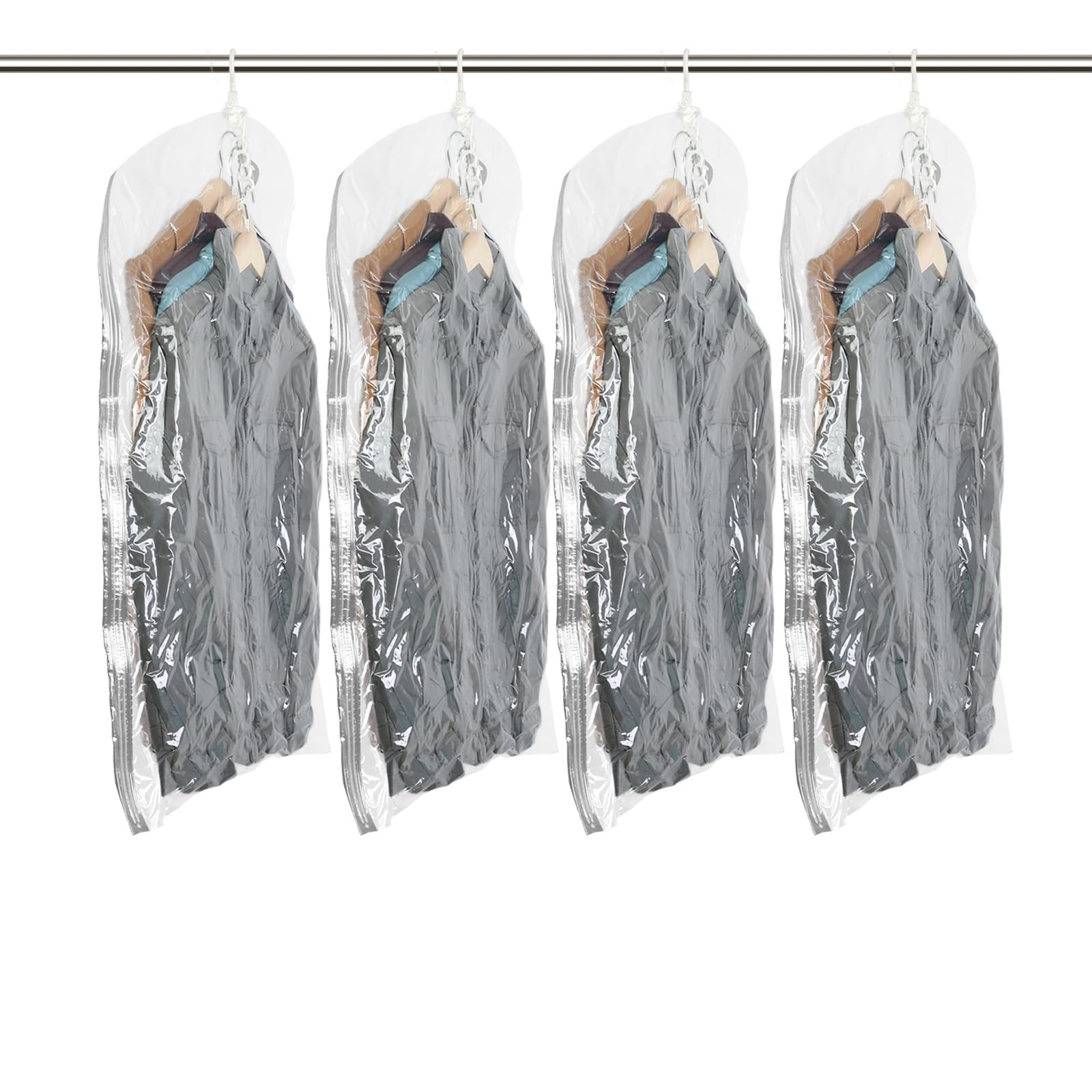 TAILI Hanging Compression Clothes Vacuum Bags for Large Vacuum Cleaner Easy 105 x Transparent Bags, 4-Pack, Storage, Kimono, Coats, Jackets, Suits,