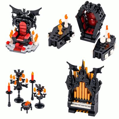 MOC Halloween Scheletro Orda Blocchi da Costruzione Castello Oscuro con Trono del Vampiro Fai da Te Collezione Mattoncini Medievali Regalo