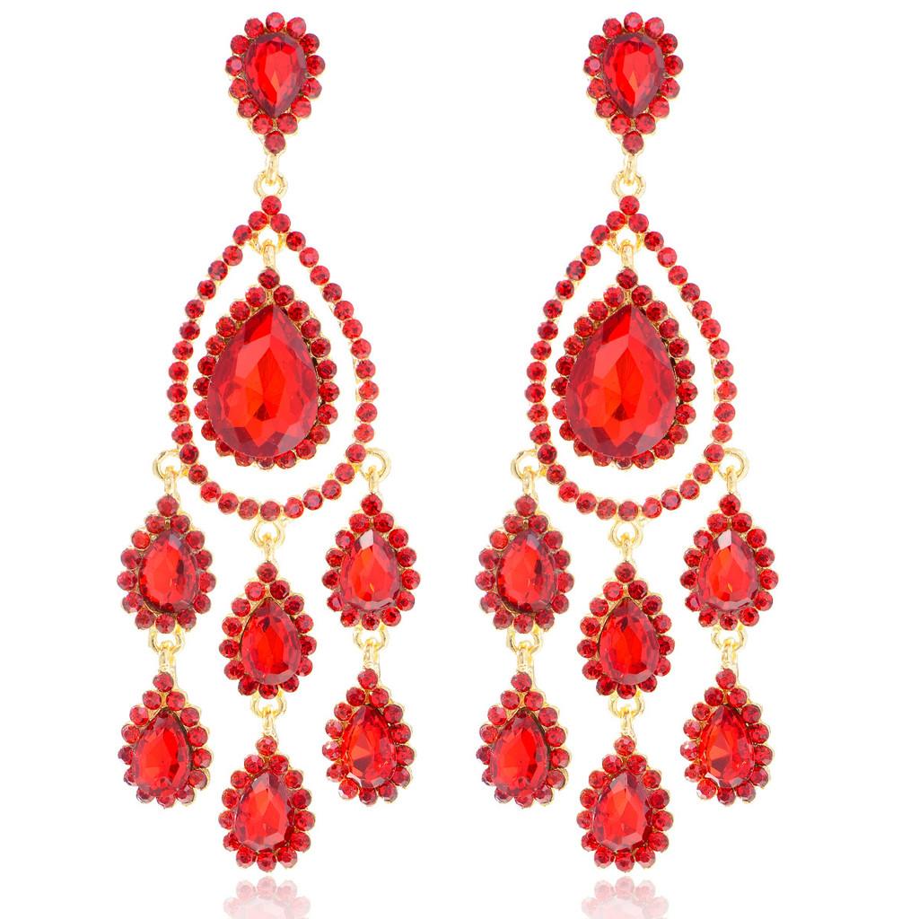 Geometric Water Crystal Drop Earrings With Electroplated Finish For Womens Fashion Accessory