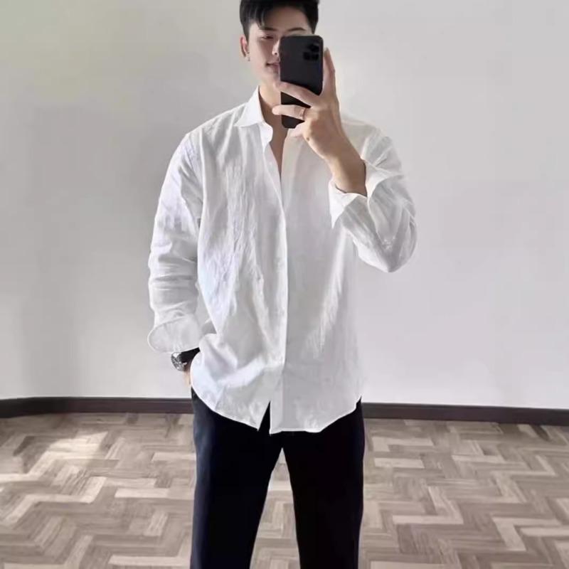 Men Loose Breathable Solid Color Long Sleeve Casual Daily Shirt