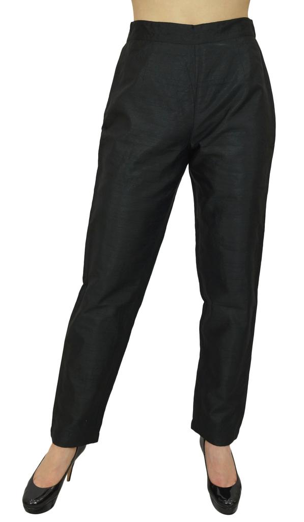 Phagun Women's Beige Dupion Pants High Waist Narrow Bottom Trousers-Large