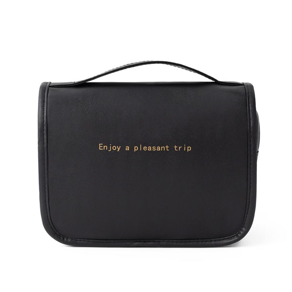 Toiletry Bag Hanging Travel Makeup Fashion Waterproof with Hook Large Capacity PU Leather