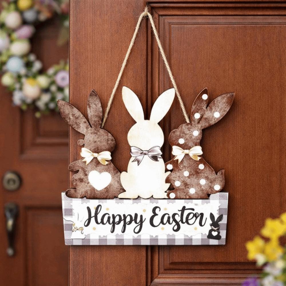 Colorful Wooden Sign Plaque Rustic Look Rabbit Door Hanging Sign Plaque Ornament  Party Decoration