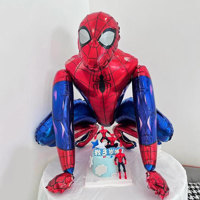 Tegneserie 4D Stereo Stående Spider-Man Batman Iron Man Aluminiumsfolie Ballong Gutt Barnas Bursdagsdekorasjon Arrangement