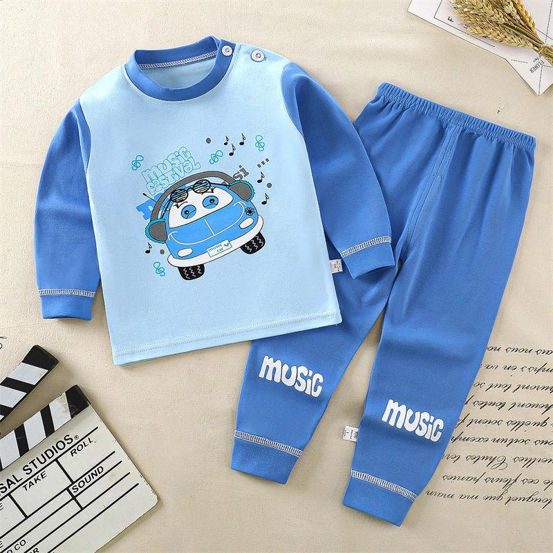 2026 Summer Children Long Sleeve Pant Underwear Set Baby Spring O-Neck Cartoon Cotton Pajama Set Home Wear Clothing for Girl Boy