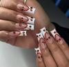 Cherry Flash Diamond French Tip Press-On Nails - Pure White Design