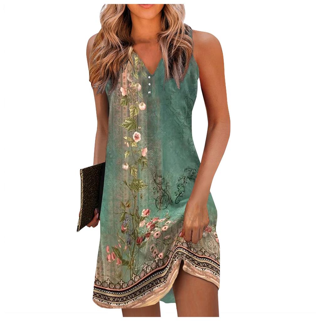 Women's Casual Dress Tank Dress Floral Button Print V Neck  Dress Active Fashion Outdoor Street Sleeveless Loose Fit Summer