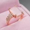 Huitan Graceful Rose Gold Color Engagement Ring with Pink Stone Shiny Cubic Zirconia Finger Accessories for Wedding Ceremony