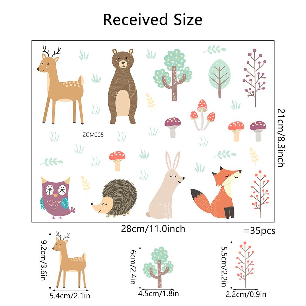 Cartoon Animals Wall Stickers Self-adhesive PVC Removable Wall Decals Kids Room Bedroom Nursery Wall Decoration Art Mural