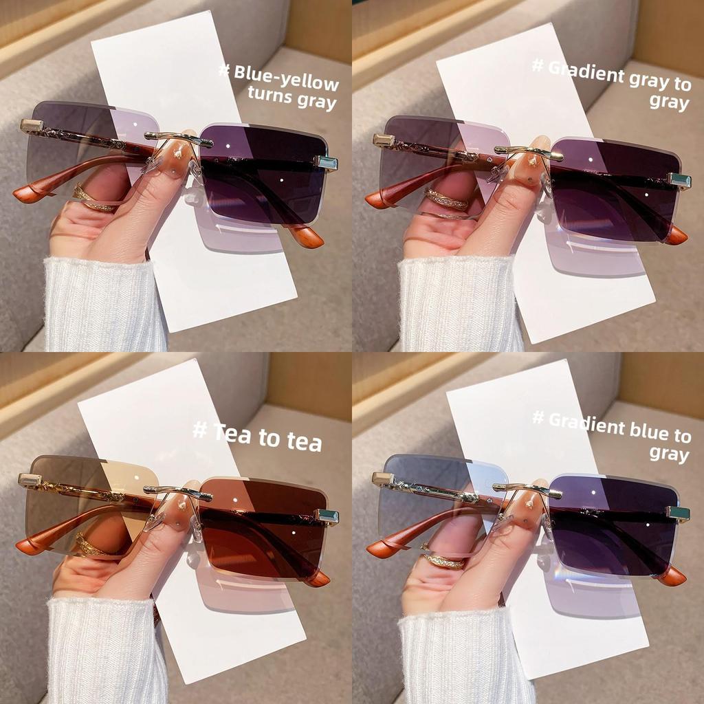 Trendy Frameless Gradient Grey Sun Glasses With Uv400 For Cycling And Parties