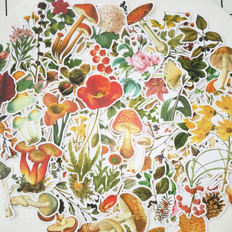 90Pcs/Pack Plants Mushroom Sticker DIY Craft Scrapbooking Album Journal Happy Planner Decorative Stickers